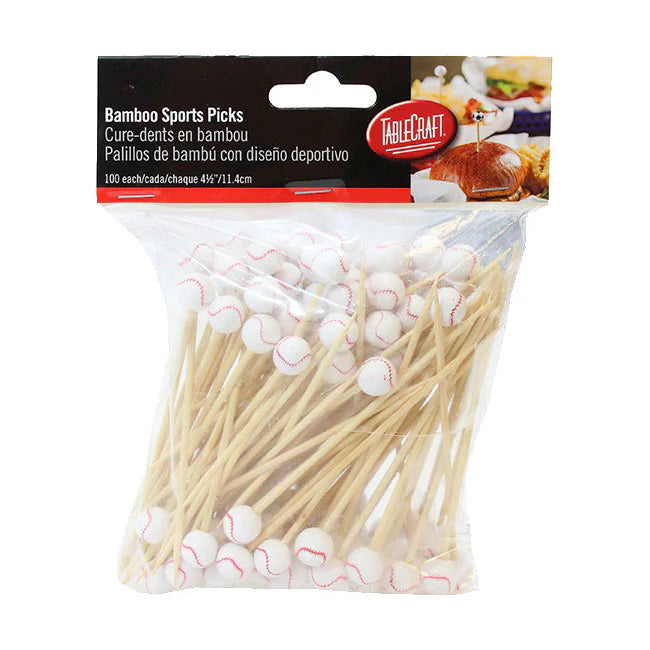Tablecraft BAMSP145 Bamboo Baseball Sport Pick, 4-1/2, Pack of 100
