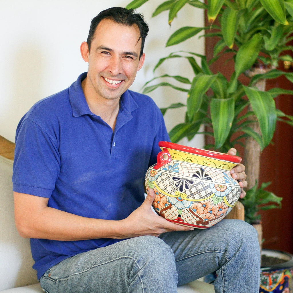Handmade Ceramic Talavera-Style Planter - Secret Garden