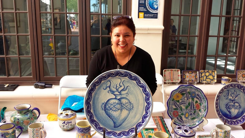Hand-Painted Talavera-Style Ceramic Planter with Dove Motif - Talavera Doves