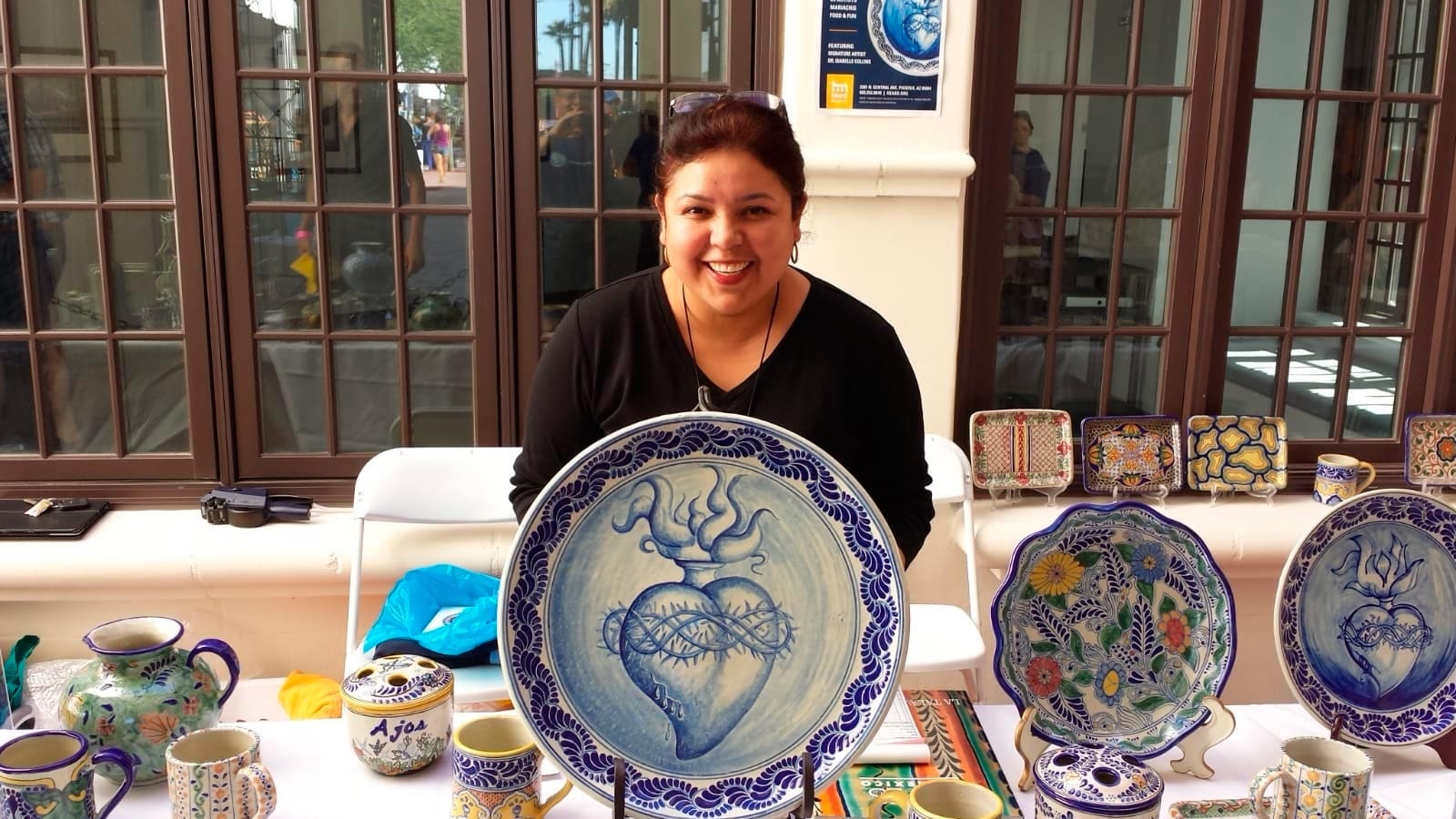 Hand-Painted Talavera-Style Ceramic Planter with Dove Motif - Talavera Doves