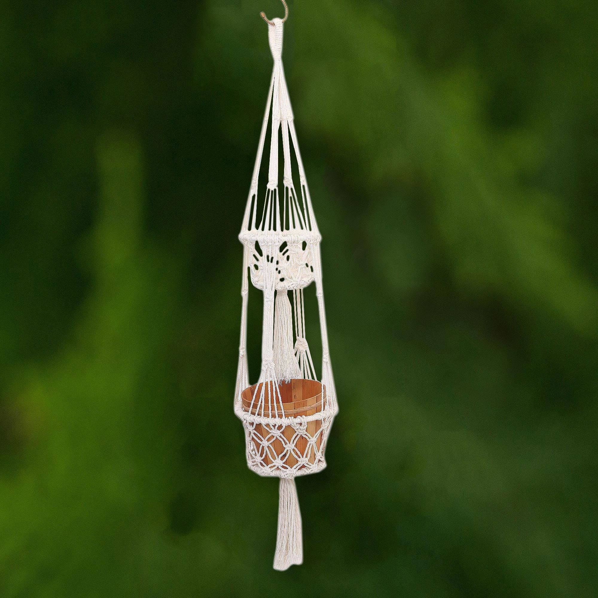 Handwoven Double Cotton Flower Pot Hanger from Bali - Ubud Plants