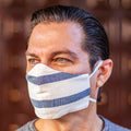 2 Handwoven Ivory and Blue Cotton Elastic Band Face Masks - Quiet Serenity