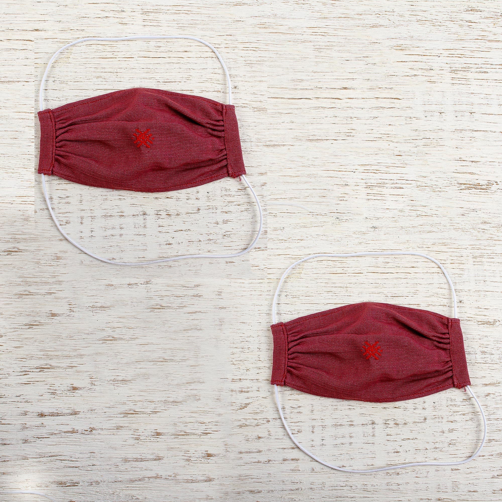 2 Handwoven Embroidered Burgundy Cotton Face Masks - Burgundy Berry