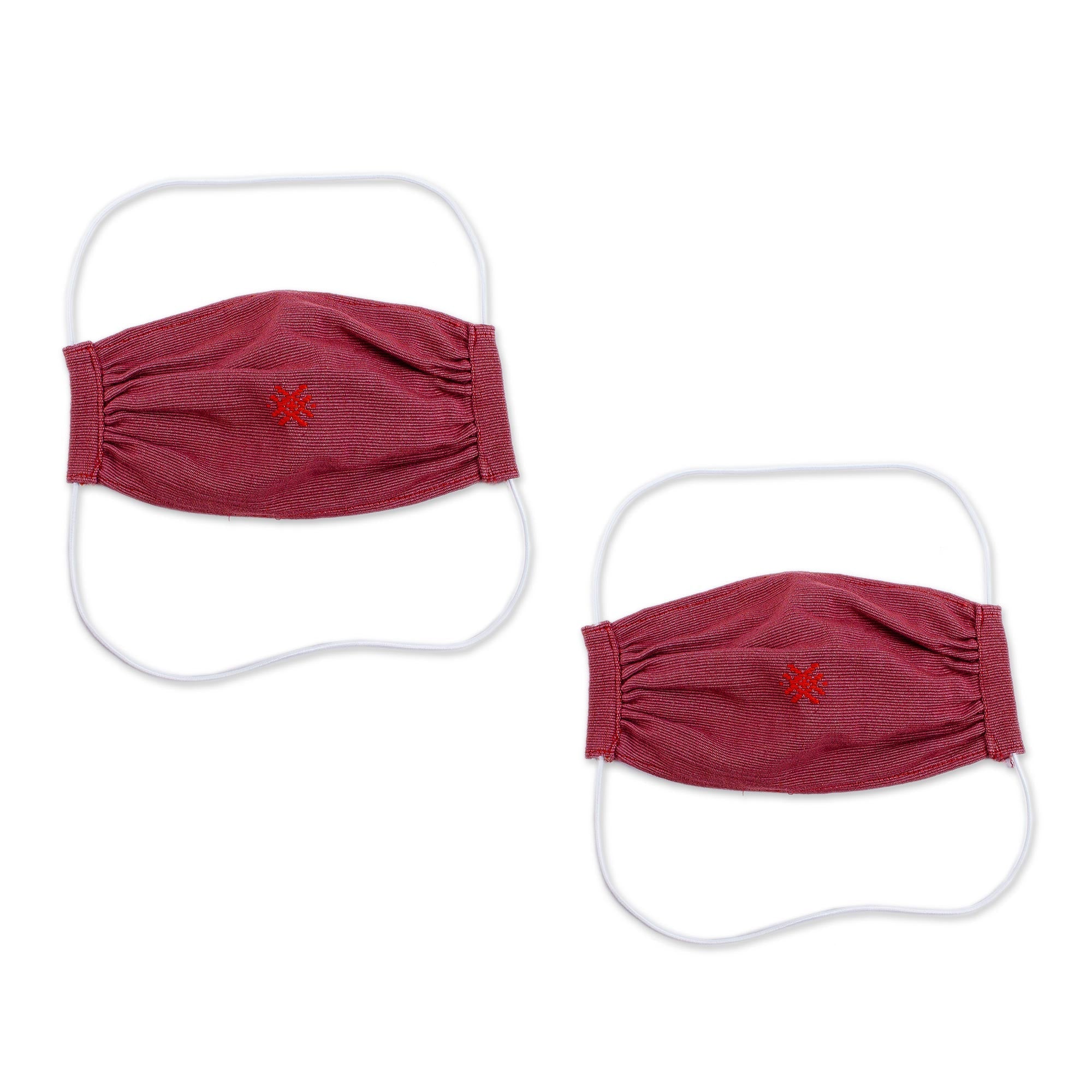 2 Handwoven Embroidered Burgundy Cotton Face Masks - Burgundy Berry