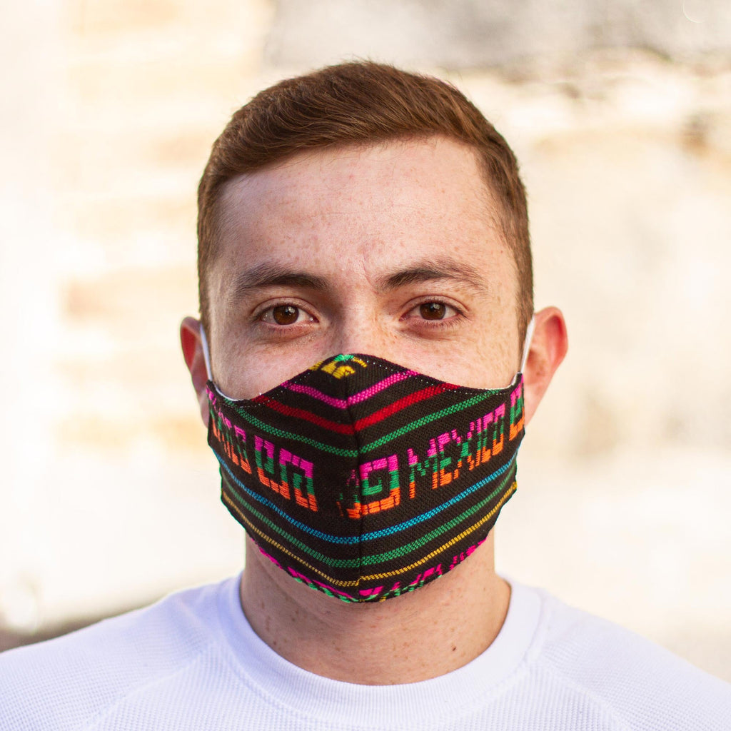 2 Black Embroidered Cambaya Cloth Mexico Face Masks - Fiesta in Mexico