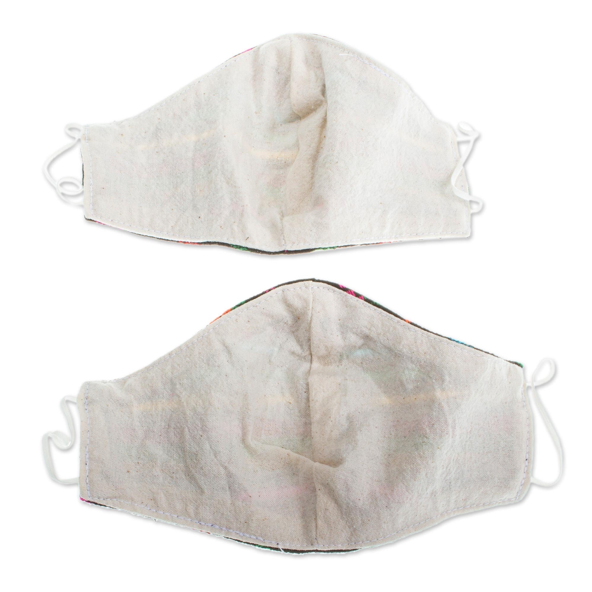 2 Black Embroidered Cambaya Cloth Mexico Face Masks - Fiesta in Mexico