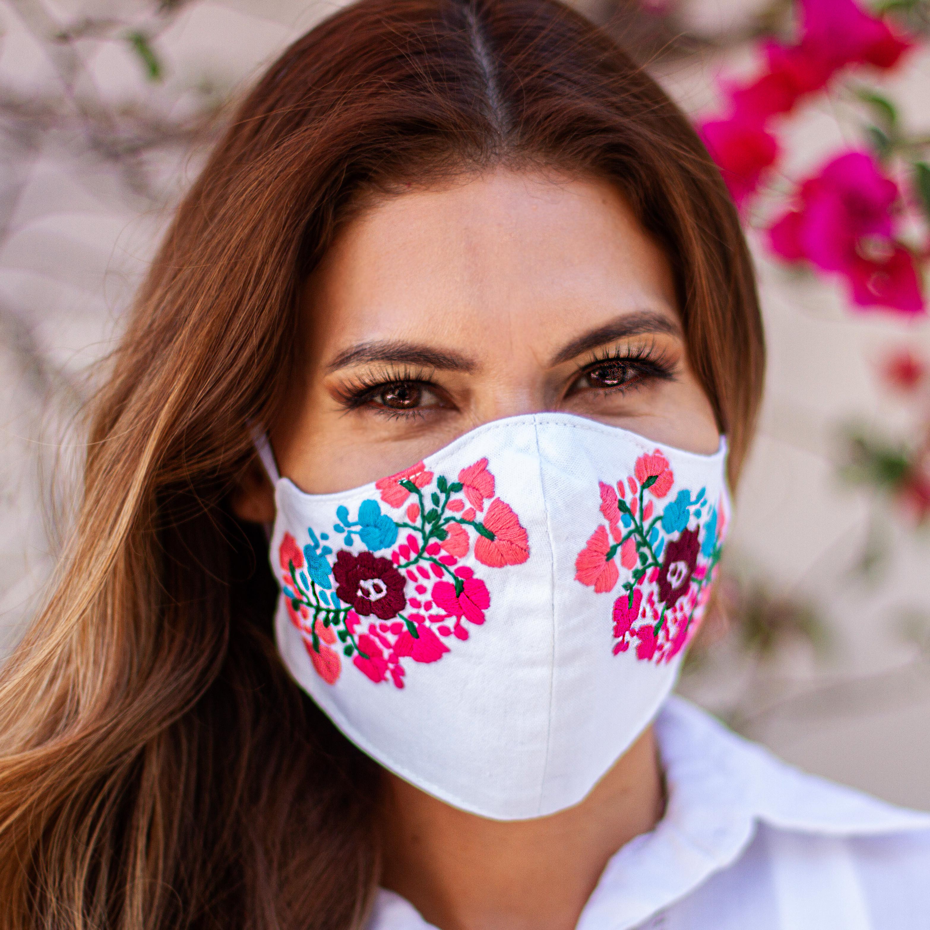 Reusable Floral Embroidered Cotton Face Mask - Summer Roses