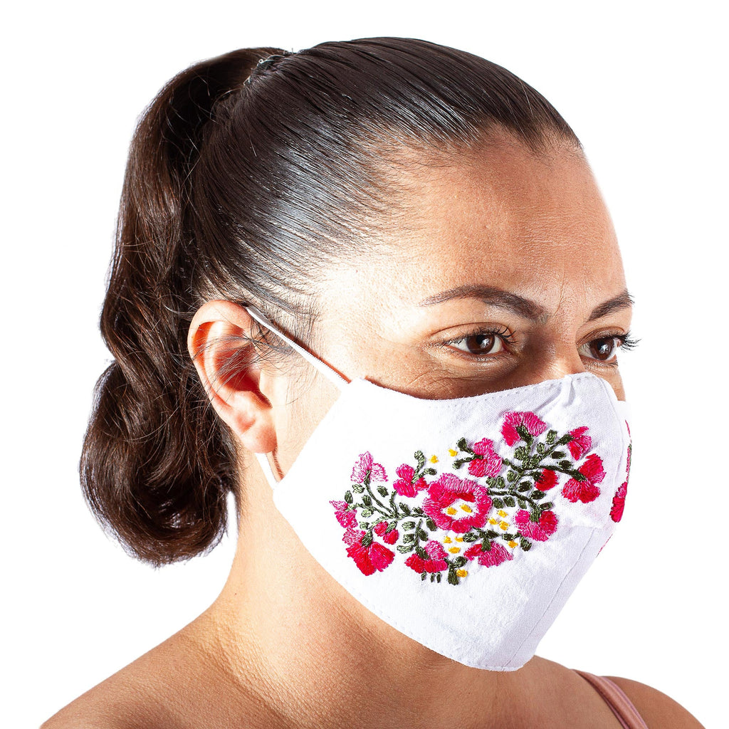 Hand Embroidered Reusable Cotton Mask from Mexico - Rose Garden