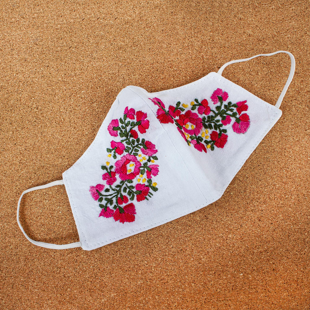 Hand Embroidered Reusable Cotton Mask from Mexico - Rose Garden