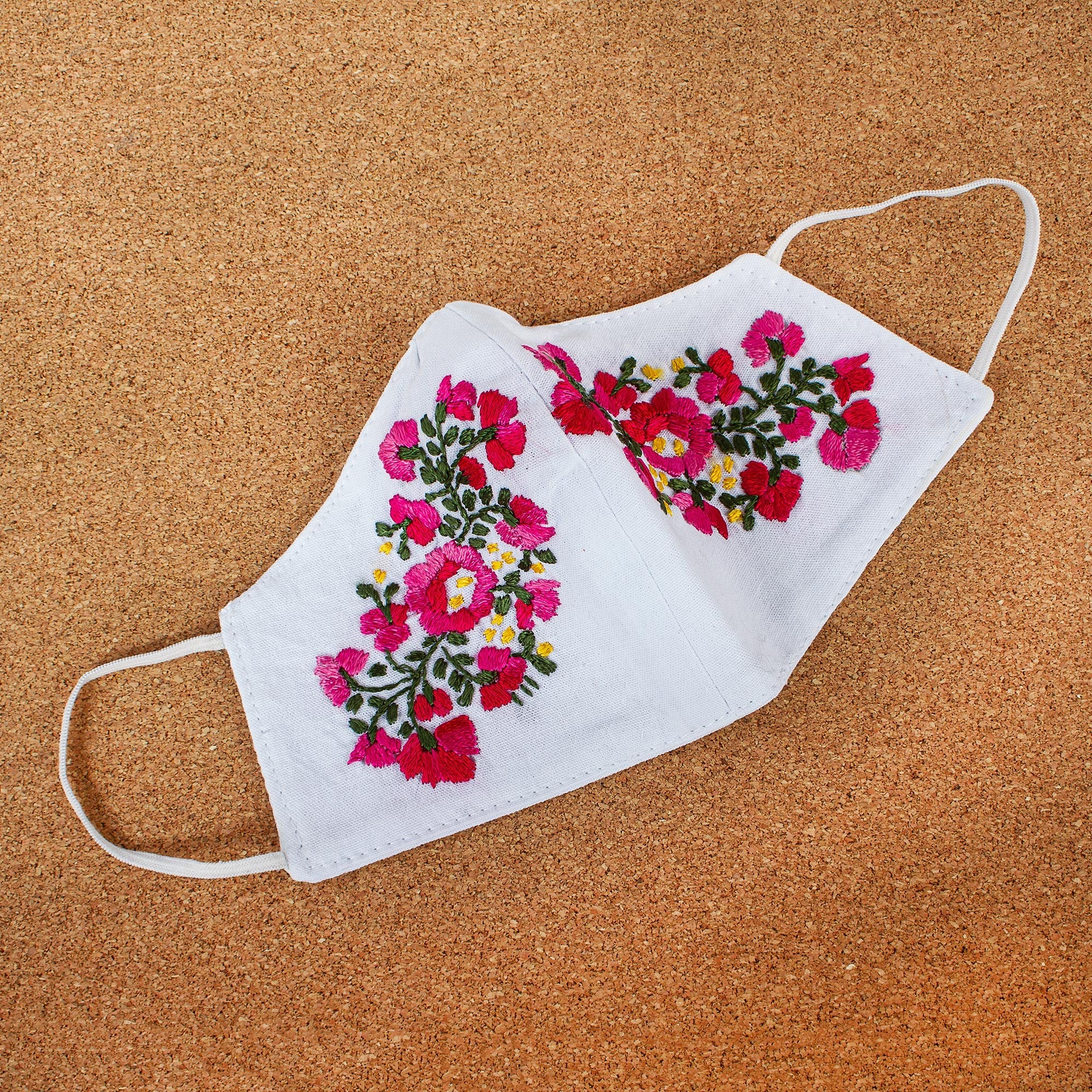 Hand Embroidered Reusable Cotton Mask from Mexico - Rose Garden