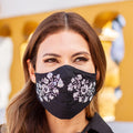 Reusable and Washable Black Cotton Floral Face Mask - Flower Garden in Ivory