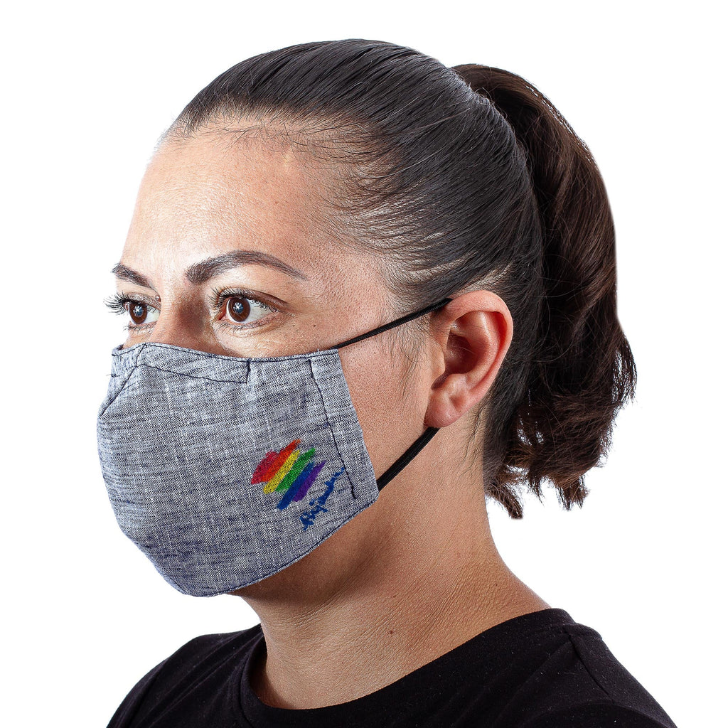 Blue Cotton Chambray 3-Layer Ear Loop Face Mask - Chambray Rainbow