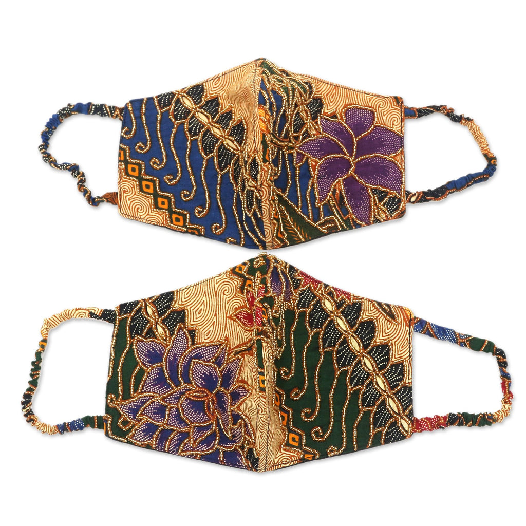 Hand Beaded Cotton Batik Face Masks (Pair) - Batik Dazzle