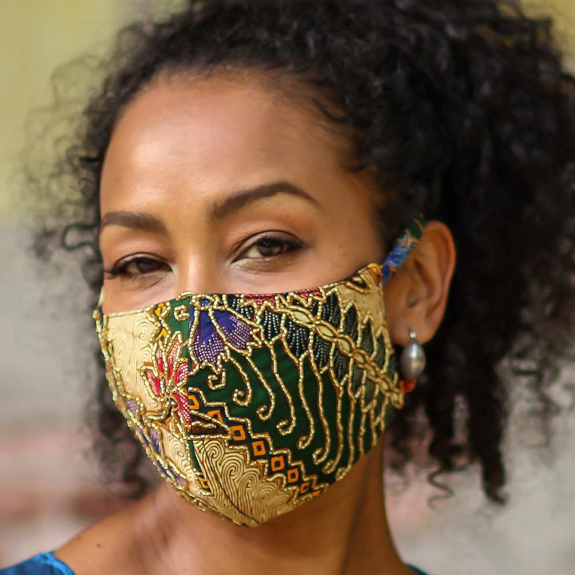 Hand Beaded Cotton Batik Face Masks (Pair) - Batik Dazzle
