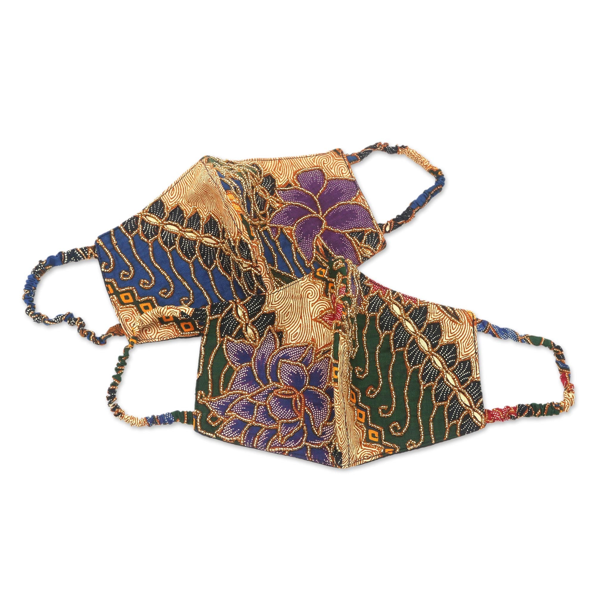 Hand Beaded Cotton Batik Face Masks (Pair) - Batik Dazzle