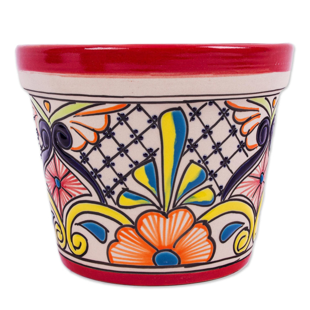 Ceramic Flower Pot from Mexico (6.25 Inch Diameter) - Colorful Mercado