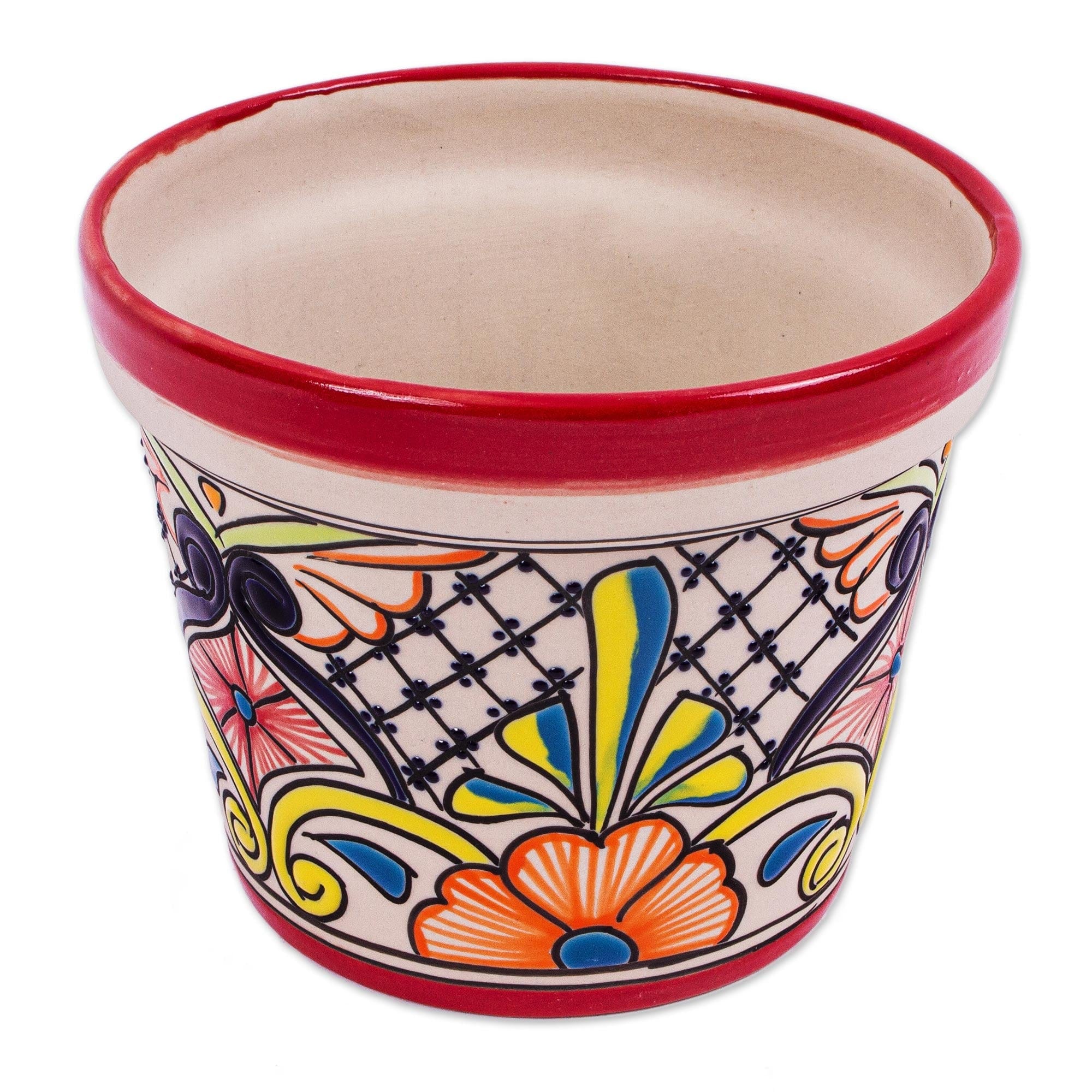 Ceramic Flower Pot from Mexico (6.25 Inch Diameter) - Colorful Mercado