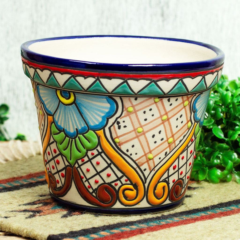 Handmade Ceramic Talavera-Style Planter - Secret Garden