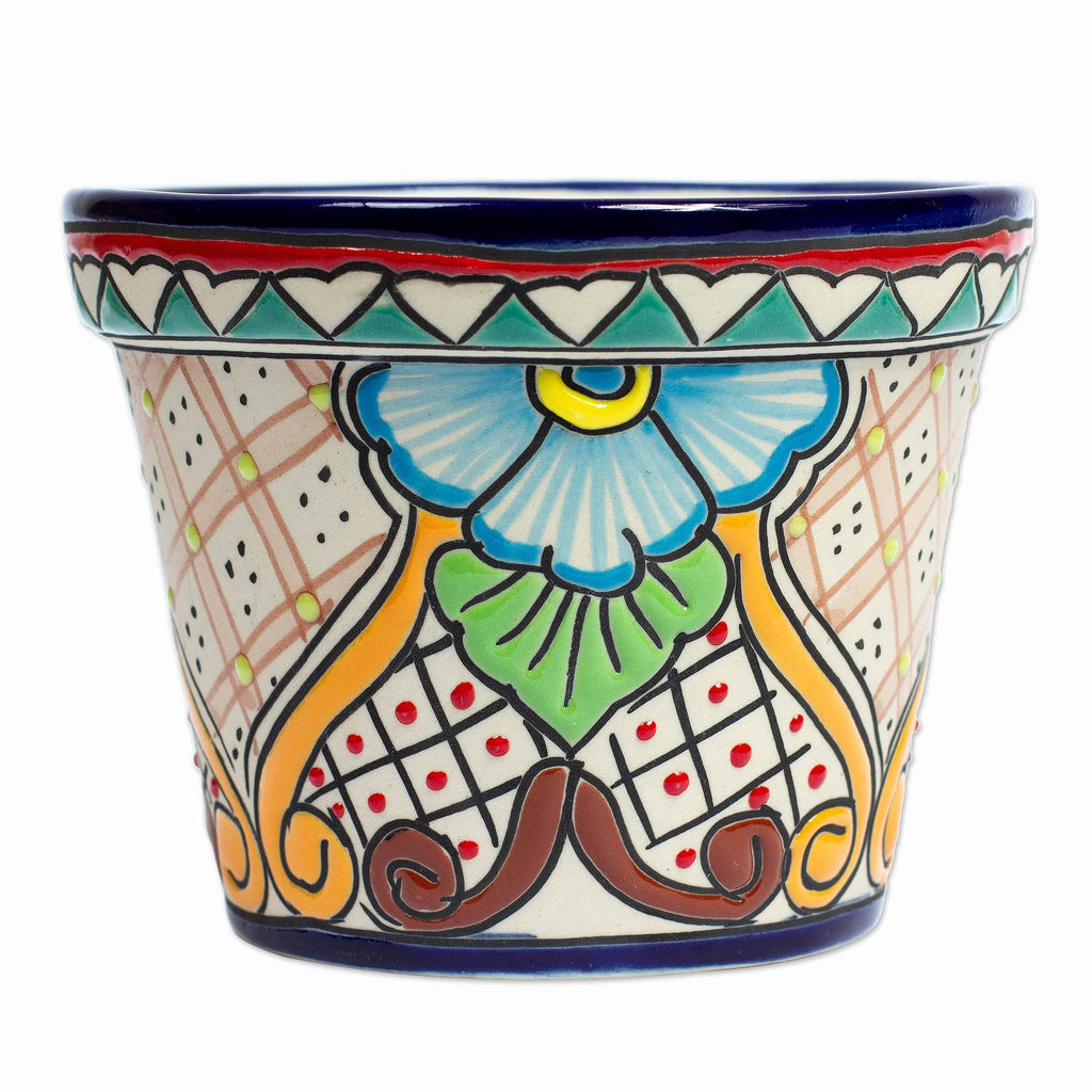 Handmade Ceramic Talavera-Style Planter - Secret Garden