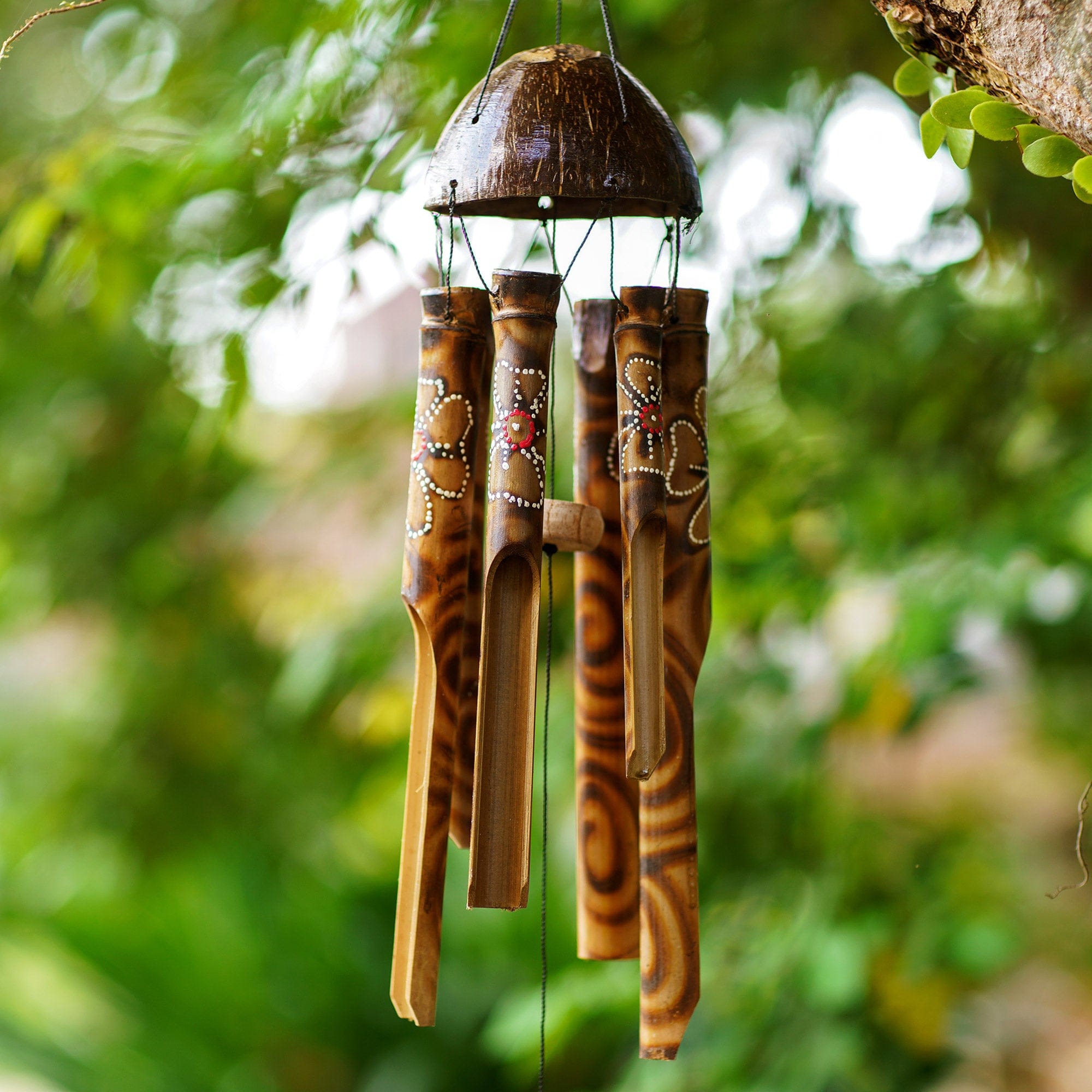 Bamboo Wind Chime with Hand-Painted Floral Motif - Floral Melody