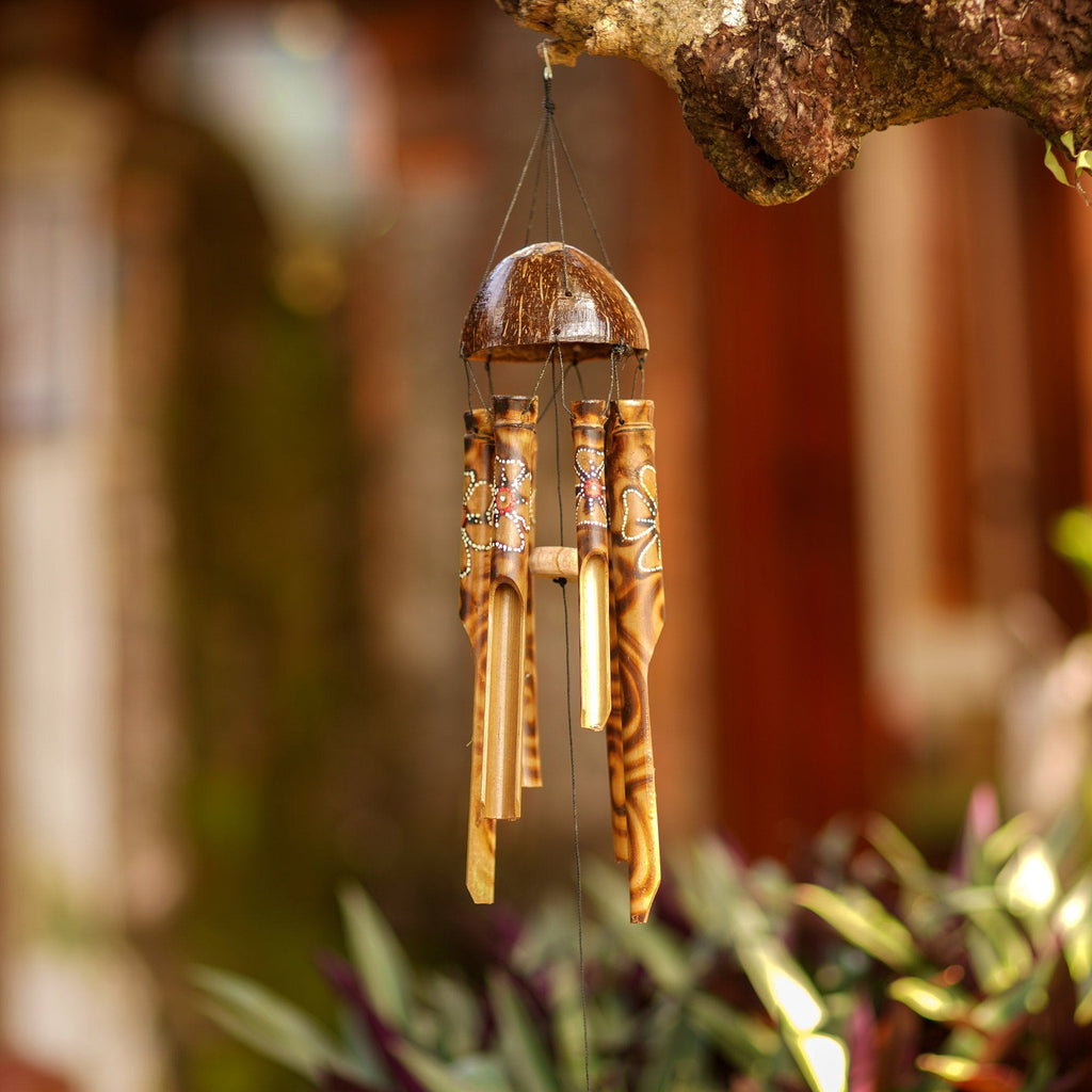 Bamboo Wind Chime with Hand-Painted Floral Motif - Floral Melody