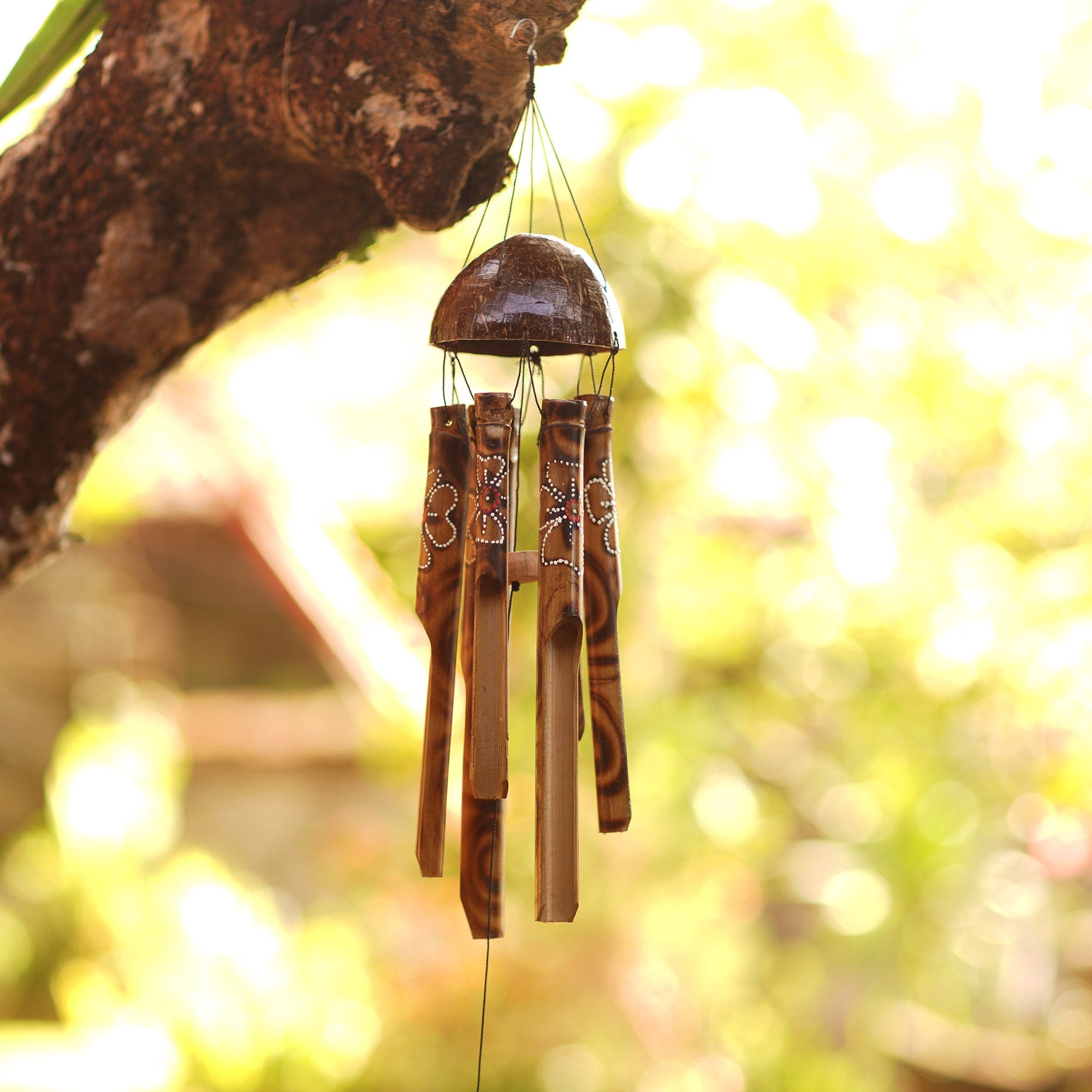 Bamboo Wind Chime with Hand-Painted Floral Motif - Floral Melody