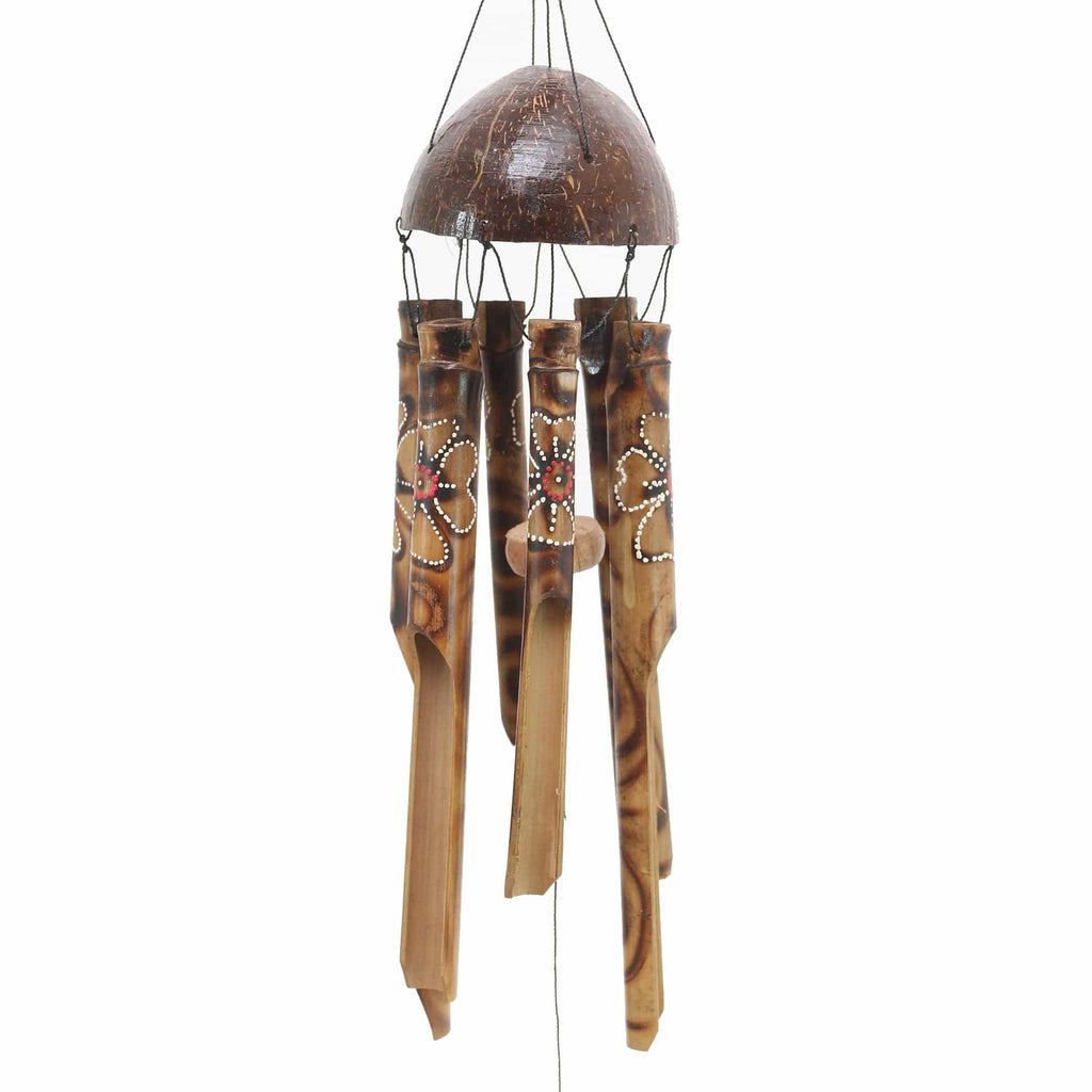 Bamboo Wind Chime with Hand-Painted Floral Motif - Floral Melody