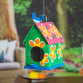 Hand-Painted Floral Tin Birdhouse and Feeder with Blue Bird - Merry Feathers