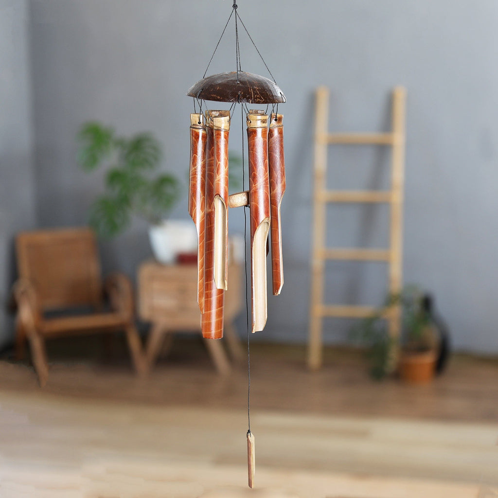 Bamboo and Coconut Shell Wind Chime Handmade in Bali - Island Rhythm