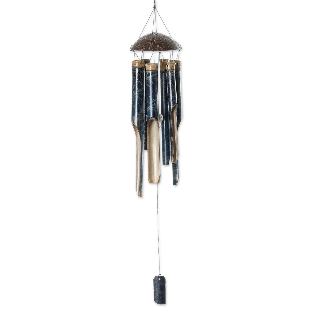 Handcrafted Blue Bamboo and Coconut Shell Wind Chime - Blue Rhythm