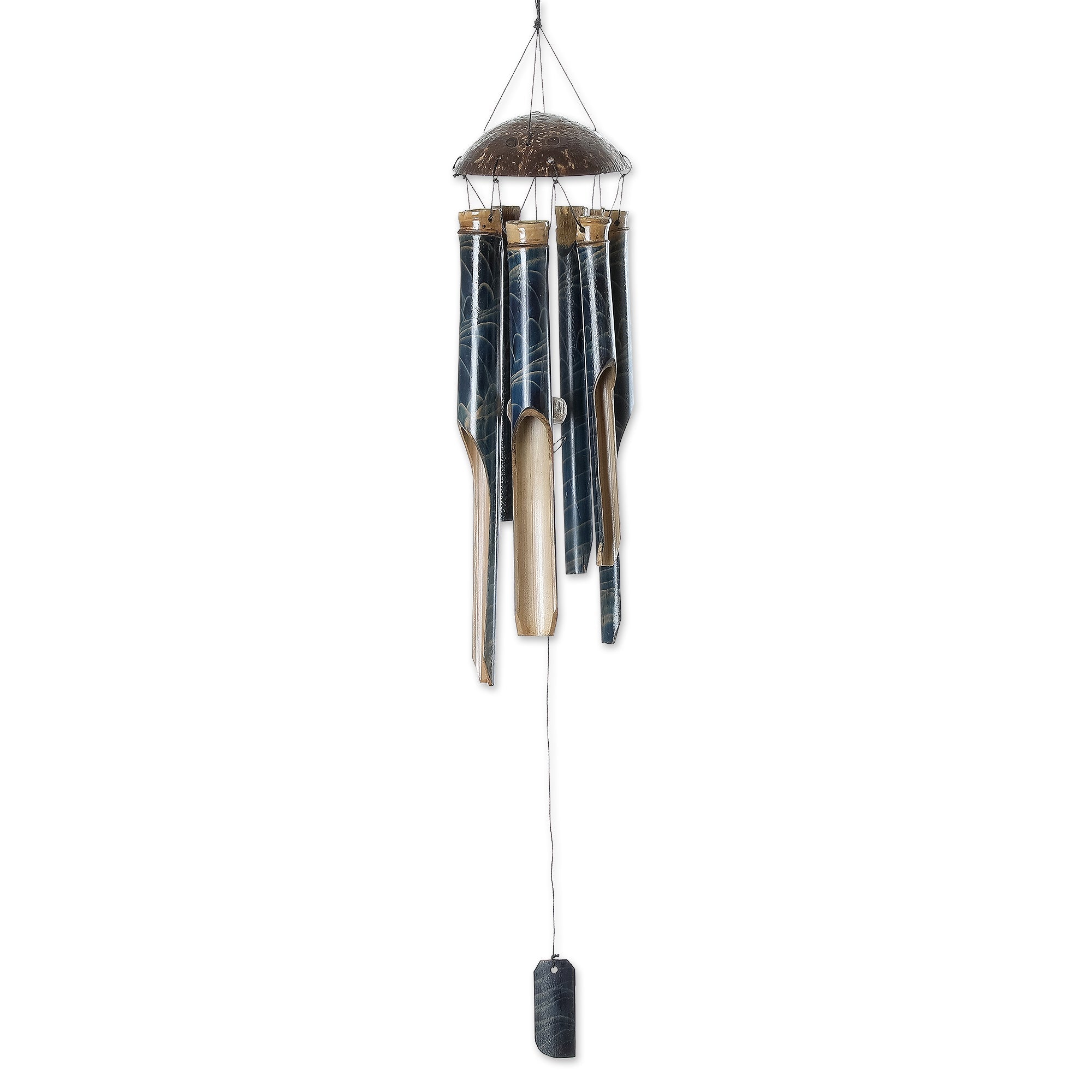 Handcrafted Blue Bamboo and Coconut Shell Wind Chime - Blue Rhythm