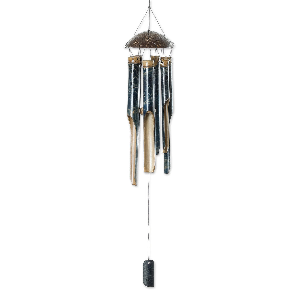 Handcrafted Blue Bamboo and Coconut Shell Wind Chime - Blue Rhythm