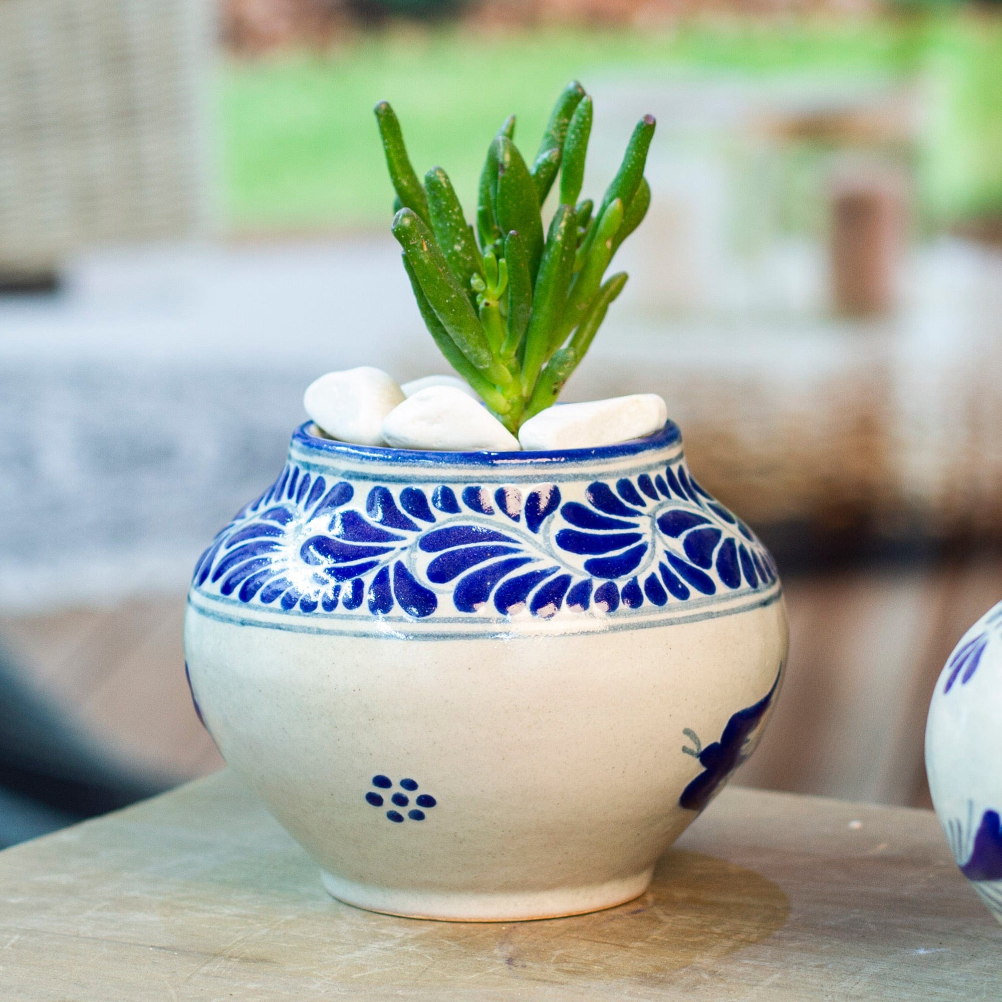 Hand-Painted Talavera-Style Ceramic Planter with Dove Motif - Talavera Doves