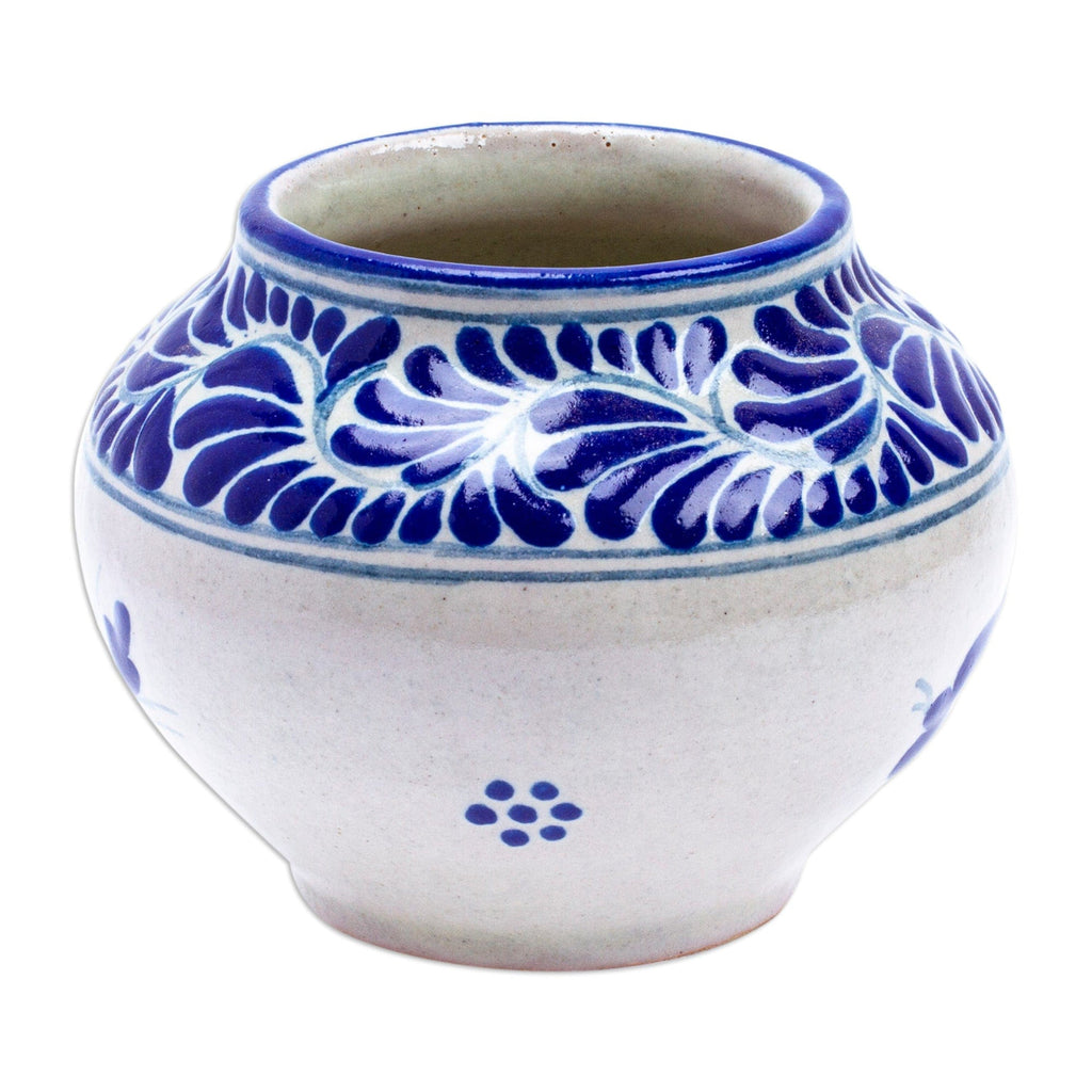 Hand-Painted Talavera-Style Ceramic Planter with Dove Motif - Talavera Doves