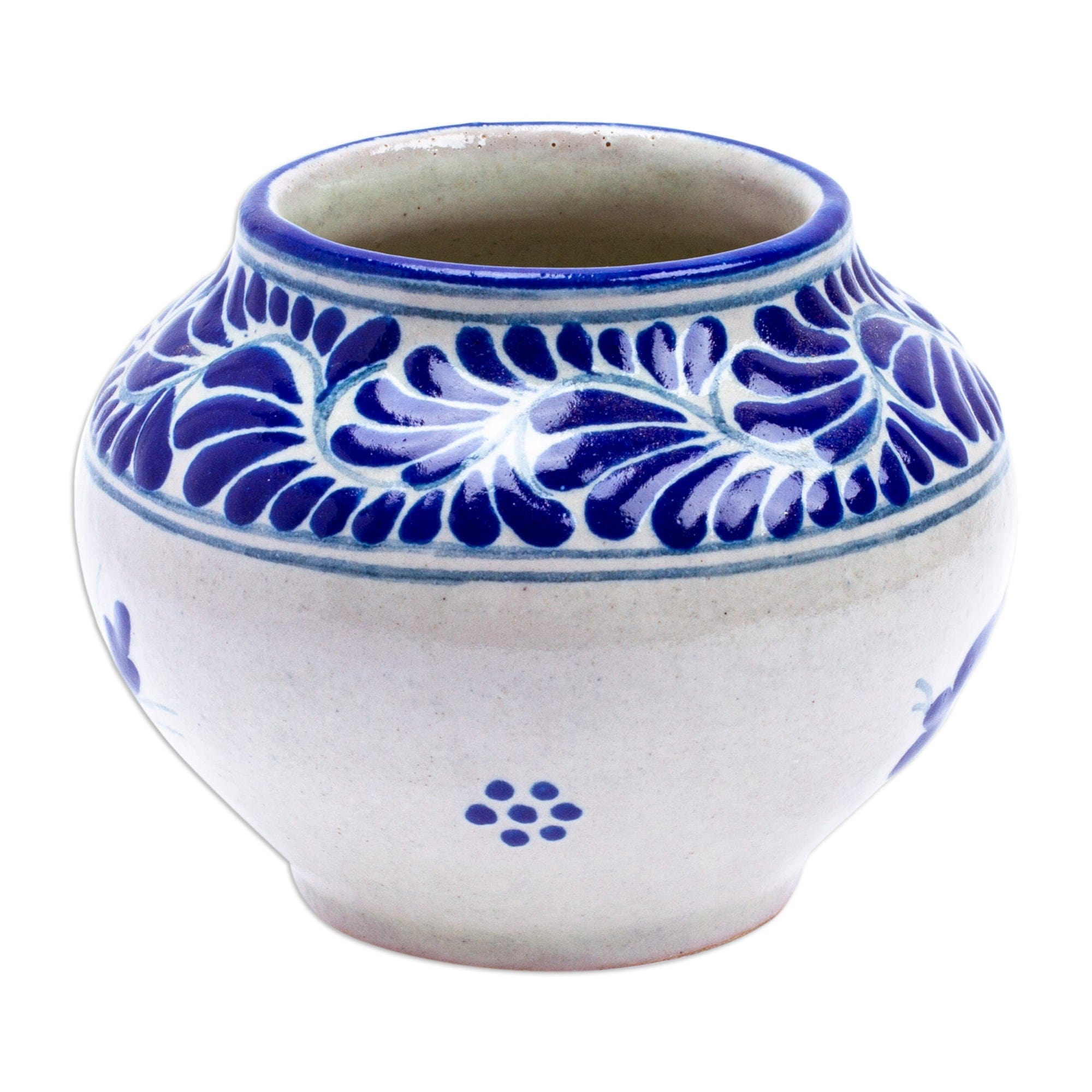 Hand-Painted Talavera-Style Ceramic Planter with Dove Motif - Talavera Doves