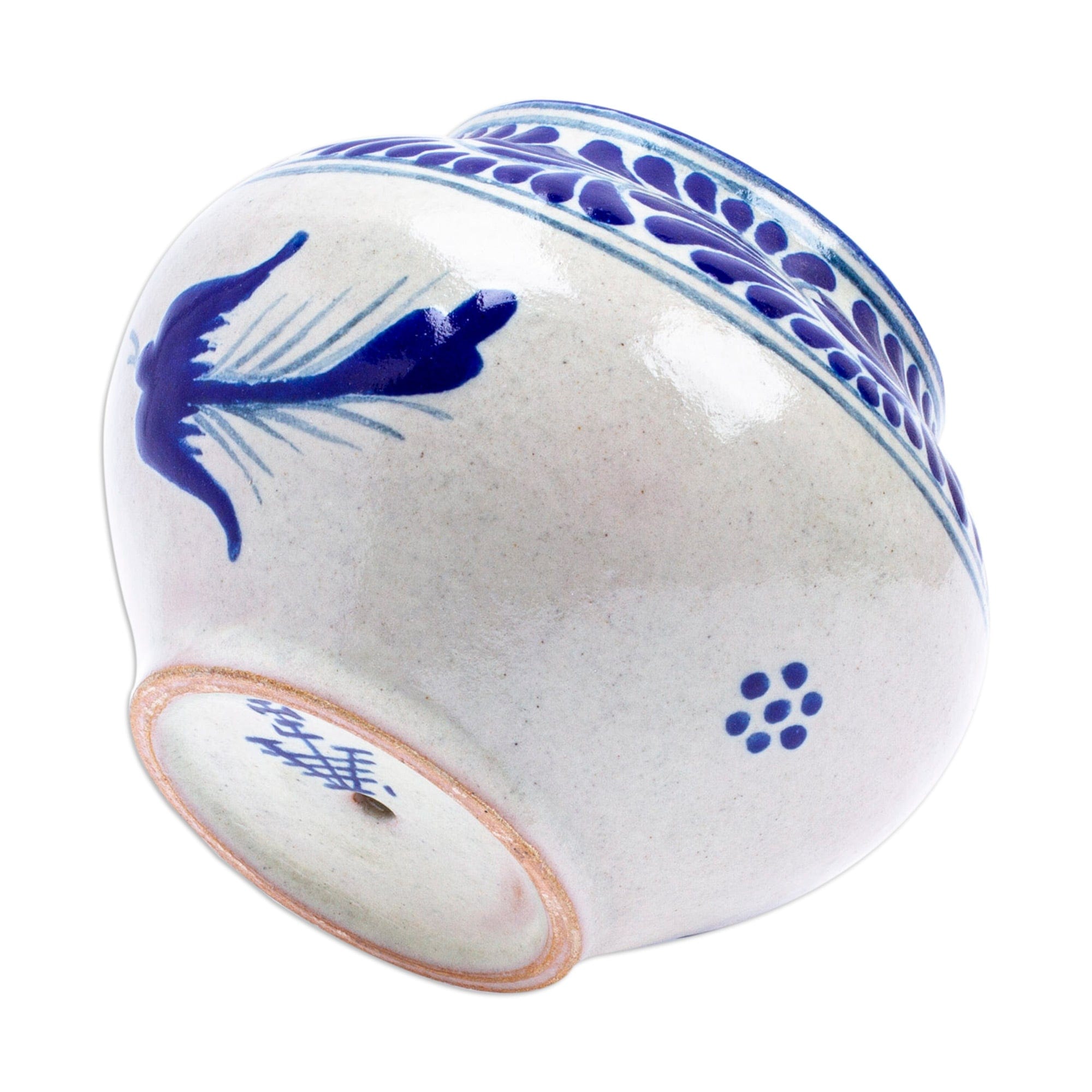 Hand-Painted Talavera-Style Ceramic Planter with Dove Motif - Talavera Doves