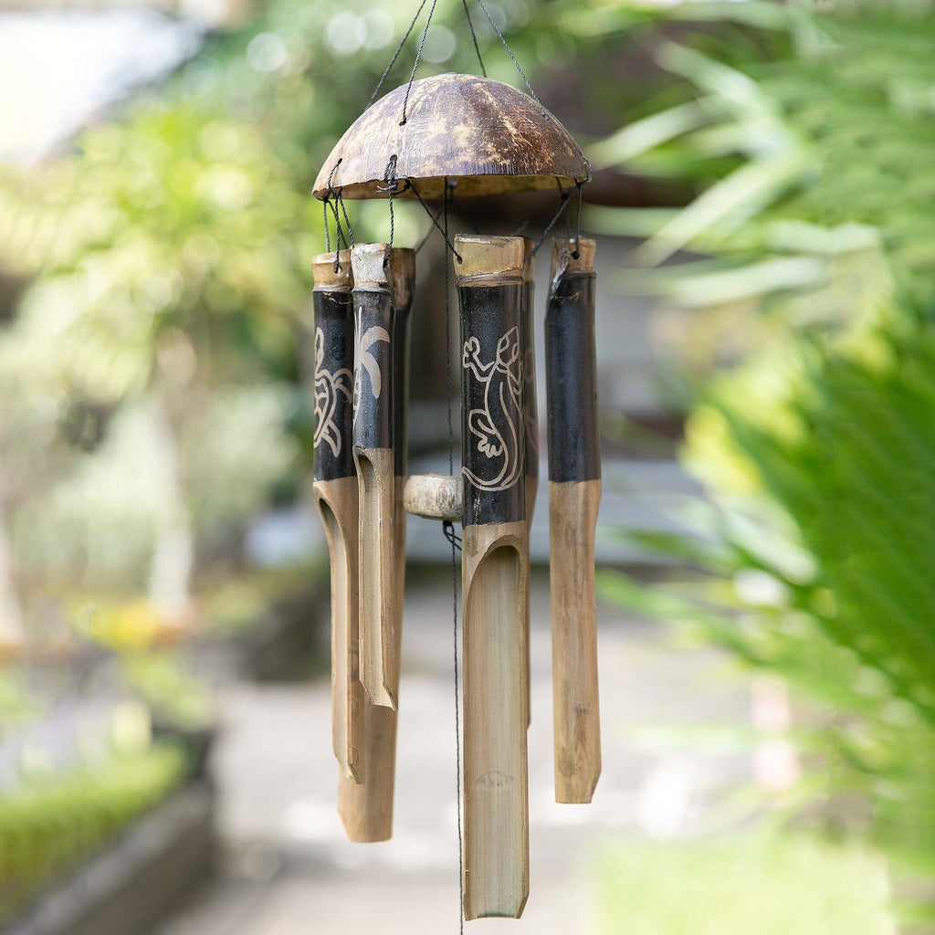 Animal-Themed Bamboo and Coconut Shell Wind Chime - Bali's Rhythm