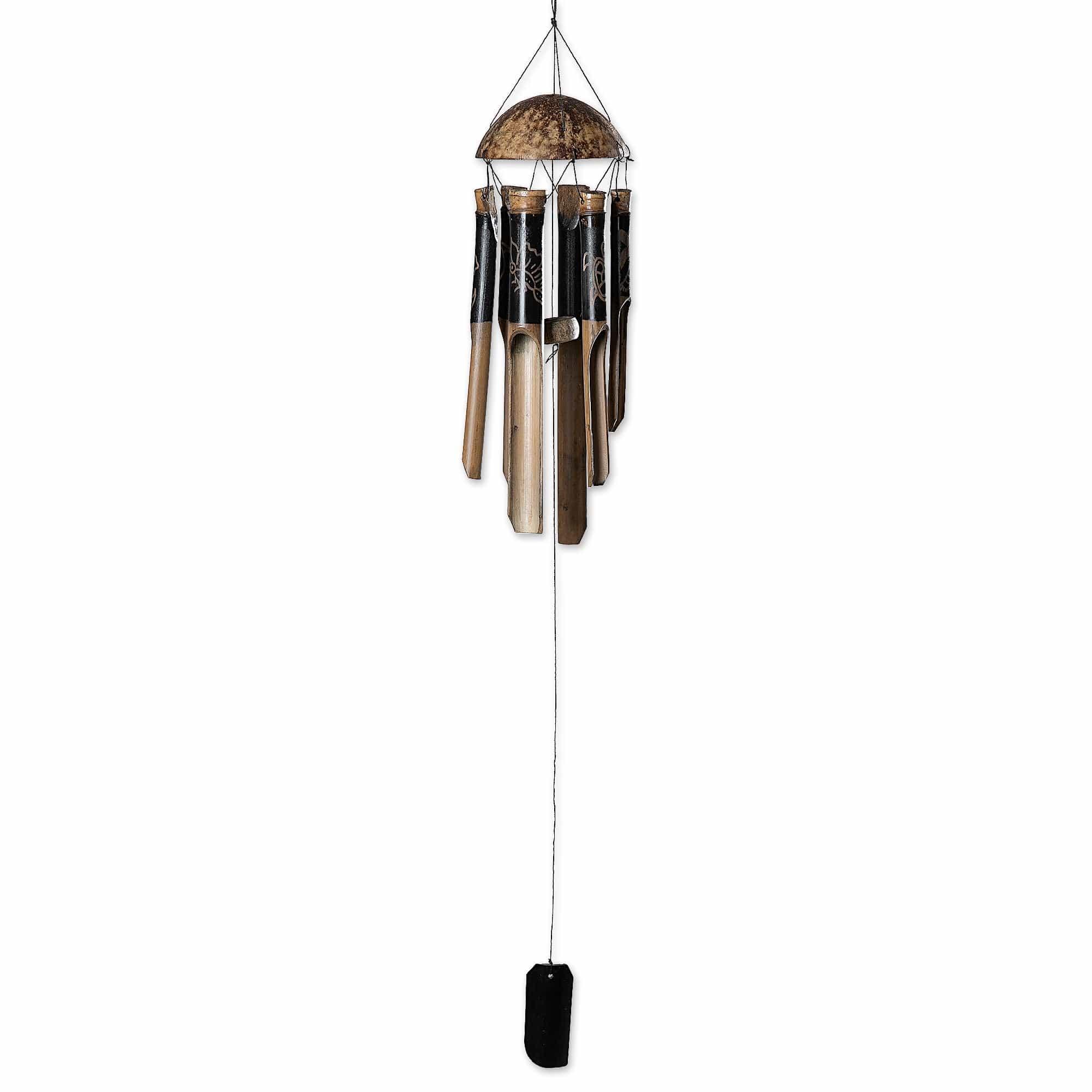 Animal-Themed Bamboo and Coconut Shell Wind Chime - Bali's Rhythm