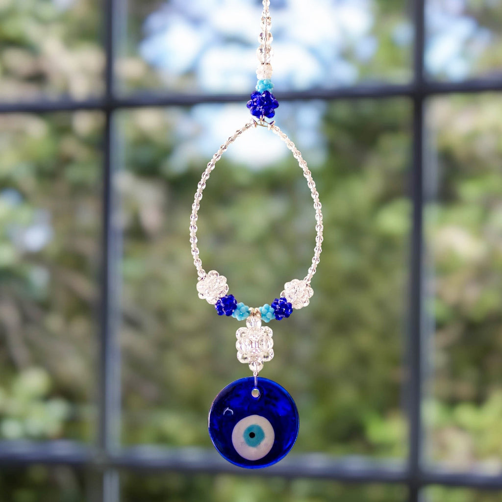 Classic Nazar-Themed Blue Crystal and Glass Bead Suncatcher - Cosmic Puissance