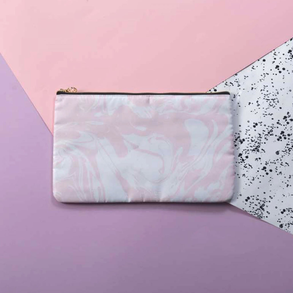 Flat Makeup Bag | Pink & White Marble | Small